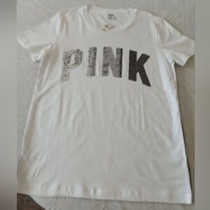 🆕 RARE Victoria's Secret PINK Short Sleeve Glitter T-Shirt, Medium, NWT